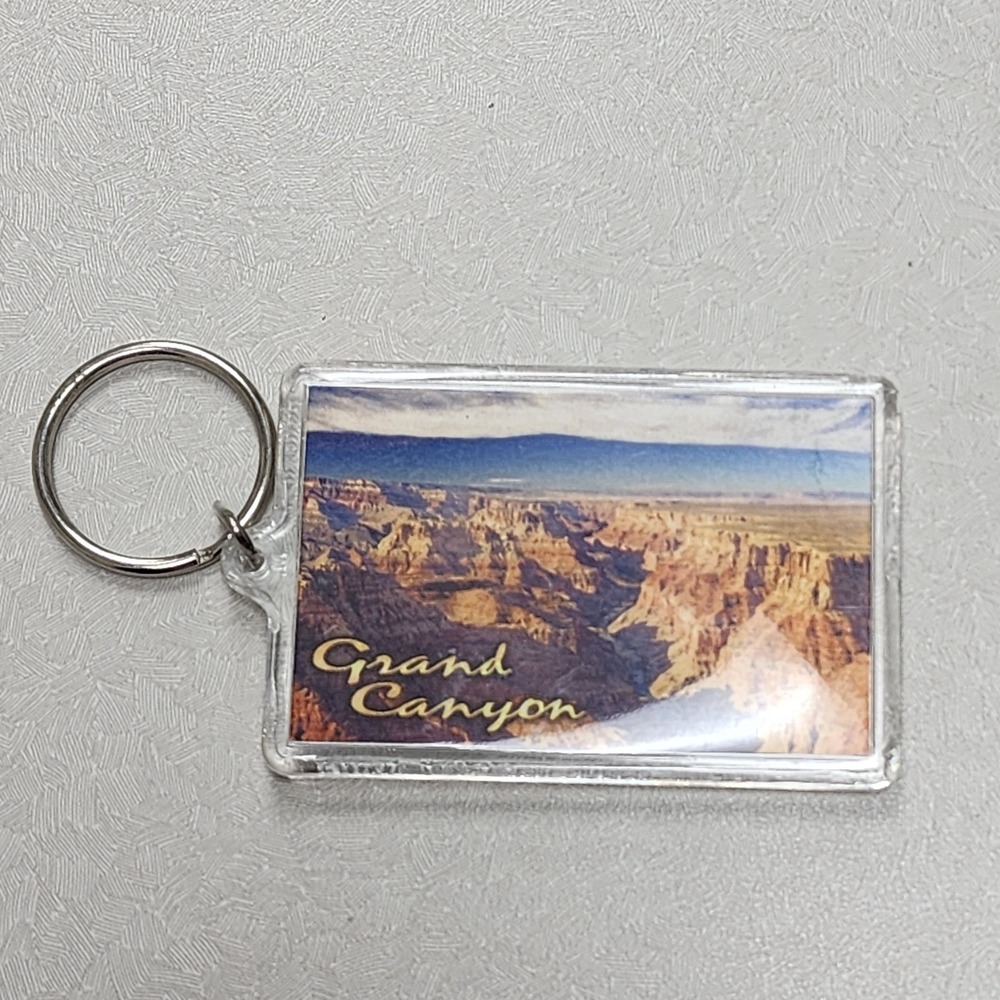 Vintage USA Grand Canyon Photo Square Lucite Keychain Key Ring Collectible